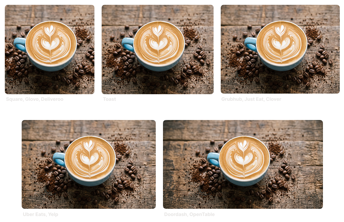 The same coffee photo exported in several different crops, one for each platform